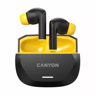 Fülhallgató, TWS vezeték nélküli, Bluetooth 5.4, CANYON "Hexagon 7", fekete-sárga