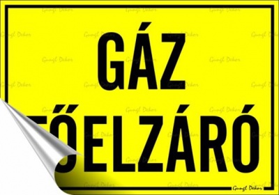 Információs matrica, 11,6x16,6 cm, "Gáz főelzáró"