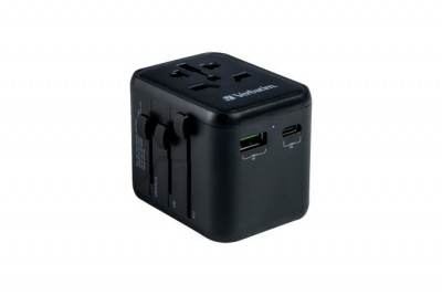 Utazóadapter, univerzális, USB-A(QC 3.0)/USB-C(PD20W)2xUSB, VERBATIM "UTA-02"