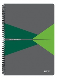 Spirálfüzet, A4, kockás, 90 lap, laminált karton borító, LEITZ "Office", szürke-zöld