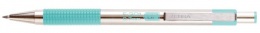 Golyóstoll, 0,24 mm, nyomógombos, rozsdamentes acél, pasztellzöld tolltest, ZEBRA "F-301", kék
